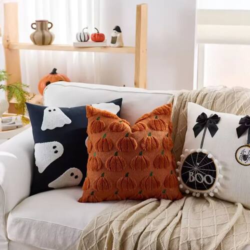 Halloween Throw Pillow Cover Pumpkin Ghost Spider Orange Bla