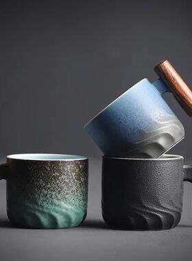 80ML Ceramic Coffee Cup Office Water Cup Filter Tea Mug Wood