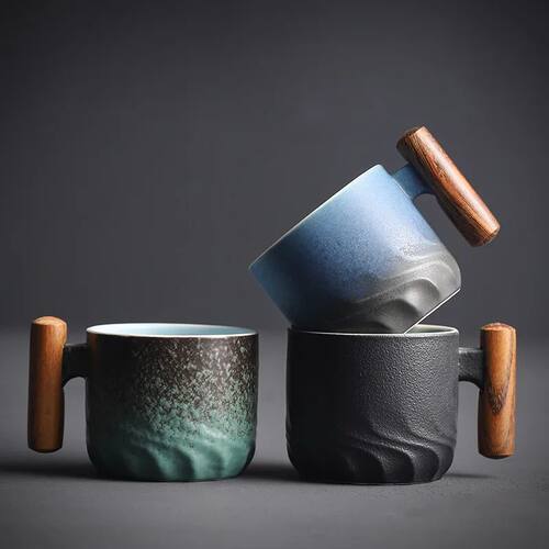 80ML Ceramic Coffee Cup Office Water Cup Filter Tea Mug Wood