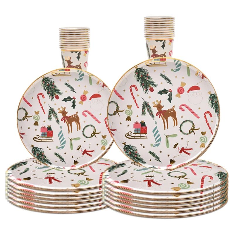 2024 New Christmas Party Disposable Tableware Bronzing Deer