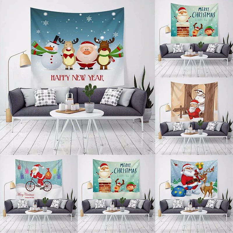 Merry Christmas Hanging Tapestry Santa Claus Polyester Wall