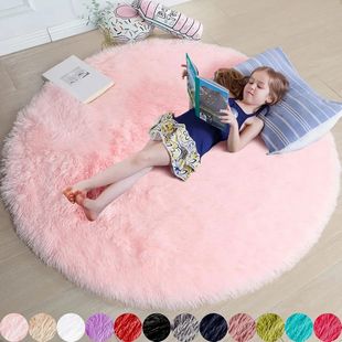 Pink Round Rug for Girls Bedroom,Fluffy Circle Area Rug for