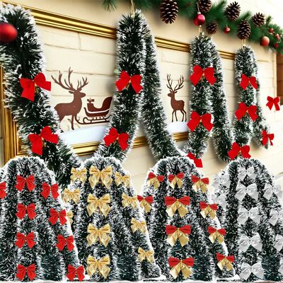 10M Christmas Tel Ribbons with Bow Green Cane Ribbon Garland