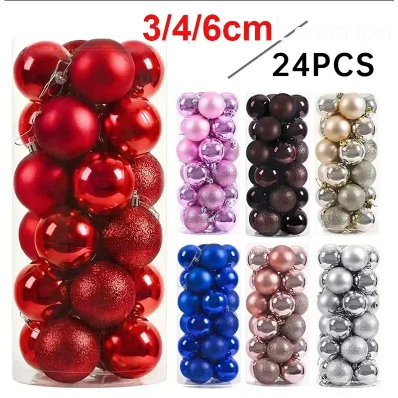 24Pcs 3/4/6CM Christmas Balls Big Ball Christmas Tree Pendan