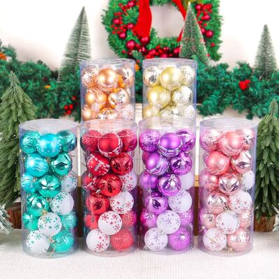 24pcs 6cm Painted Christmas Balls Pendant Shatterproof Plast