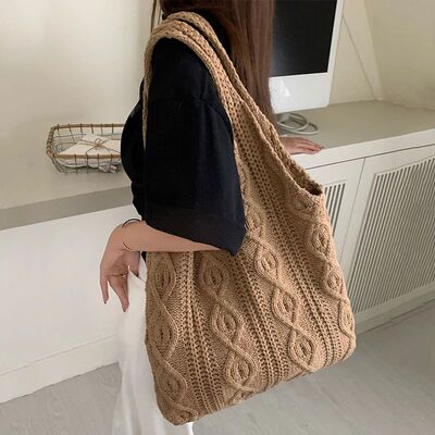 Wool Knitted Shoulder Shopping Bag for Women Vintage Cotton