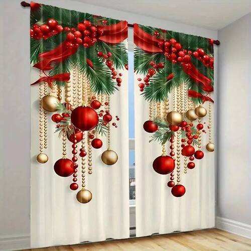 2 pieces of Christmas printed curta, pole bag curta 42*84, b