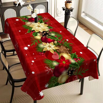 Christmas Holly Berry Rectangle Tablecloth Holiday Party Dec
