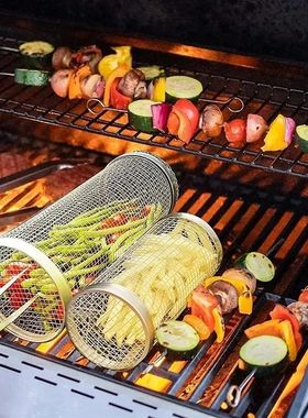 Stainless Steel Barbecue Cage Outdoor BBQ Cylinder Grill Smo