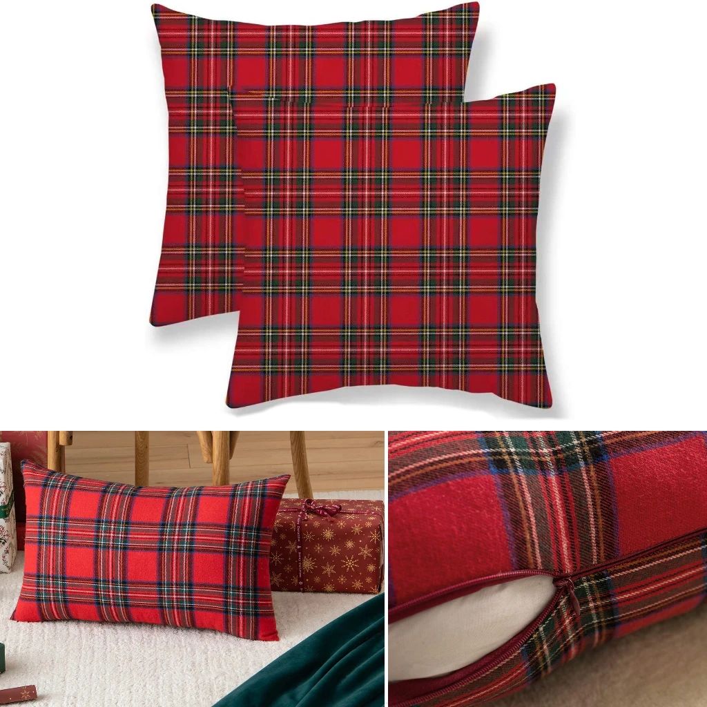 45x45cm Christmas Pillow Cases Red Checkered Cushion Cover D