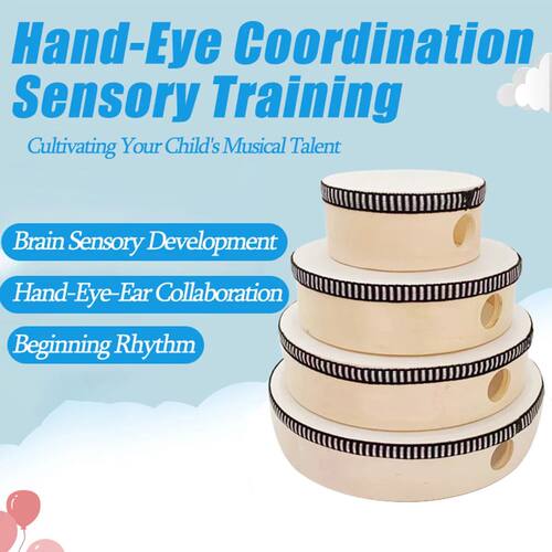 Wooden Hand Drum Tambourine Kids Percussion Toy Wood Frame D