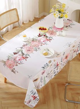 Spring Watercolor Wild Flowers Rectangle Tablecloth for Kitc