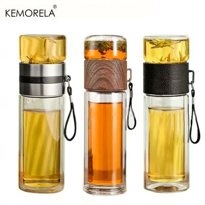 400ML Double Layer Tea Water Bottle High Borosilicate Glass