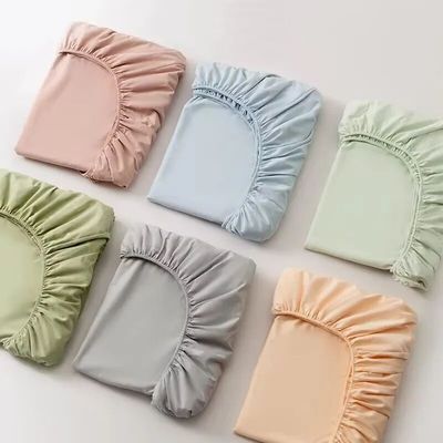 Fitted Bed Sheet with Elastic Band Solid Color Soft Cotton M