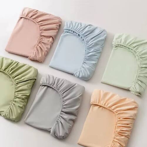 Fitted Bed Sheet with Elastic Band Solid Color Soft Cotton M