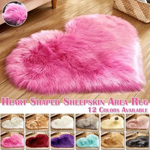 Fluffy Faux Rugs Area Shaggy Bedroom Rug Fur Shaped Heart