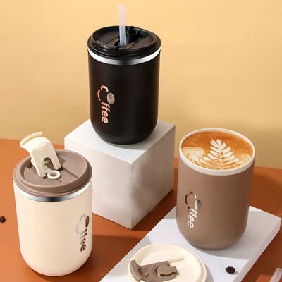 304 Stainless Steel Coffee Mug With Straw & Lid, Leakproof T
