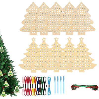 1set Wooden Cross Stitch Kits Christmas Tree Pendant Cross S