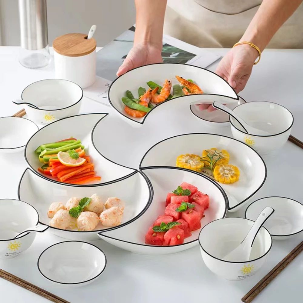 5 Piece Reunion Ceramic Dinnerware Set Moon Shaped Hot Pot P