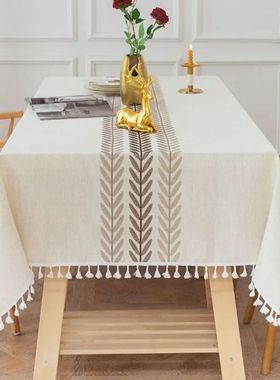 Rustic Embroidery Tablecloths Cotton Linen Coffee Leaves Pat