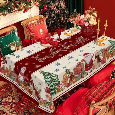 Christmas Snowman Polyester Rectangle Tablecloth Party Decor