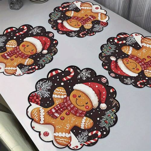 4PCS Christmas Circular Waves Placemats Non Slip Heat Resist