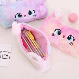 Pouch Pencil Fluffy Cat Large Zipper Plush Cute Kawaii Case