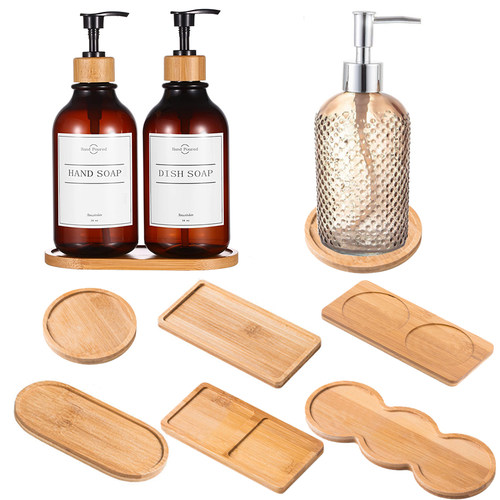 Wooden Soap Dispenser Tray Vanity Countertop Bottles Organiz