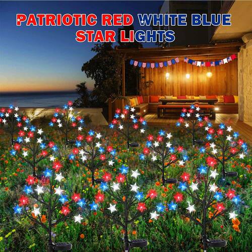 1/2PCS 15LED Red White Blue Star Solar Lights Outdoor Waterp