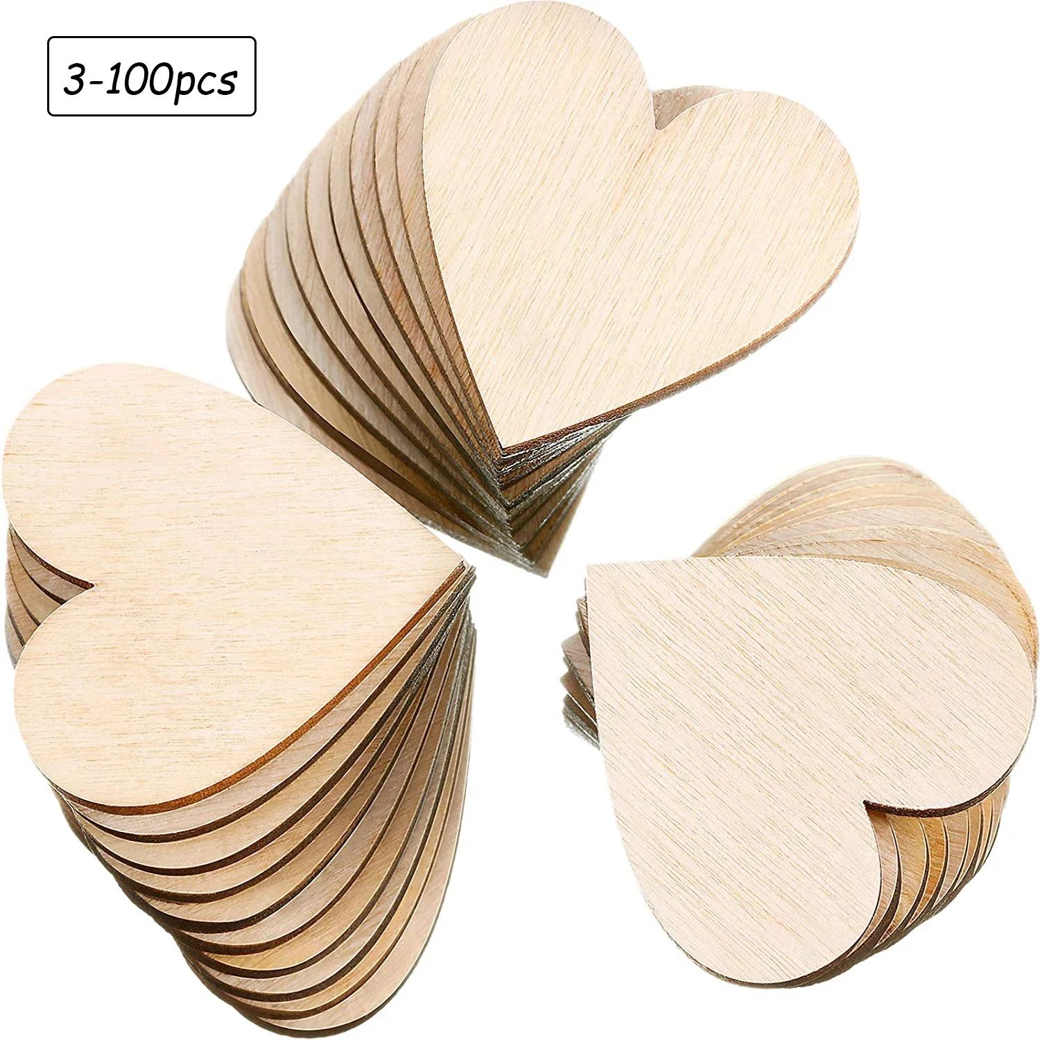 1-10cm Unfinished Wooden Hearts Love Blank Wood Slices DIY W