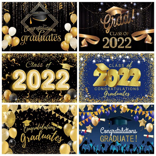 Graduation Party Backdrop Class of 2022 Black and Golden Gli