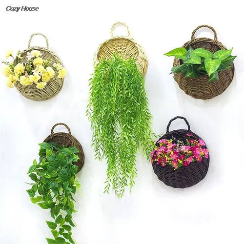 1PC Flower Planter Wall Hanging Wicker Rattam Basket Garden
