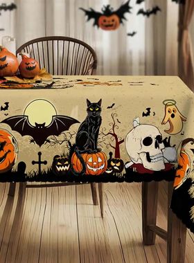 Halloween Pumpk Bats Skulls Tablecloths Halloween Spooky Bla