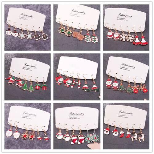 New Merry Christmas Earrings SetsSanta Claus Deer Tree Star