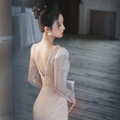 高端晚礼服轻奢法式 宴会主持人气质惊艳订婚连衣裙2025新娘敬酒服