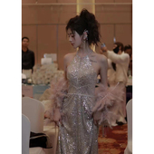 晚礼服高端轻奢小众挂脖高级感生日宴会名媛气质年会主持人女艺考