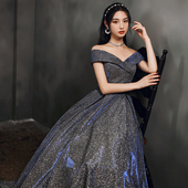 晚礼服女宴会气质2025新款 一字肩高贵优雅生日名媛主持人年会夏季