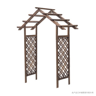 新款户外庭院碳化防腐实木拱门花园装饰门葡萄架网格爬藤花架子栅