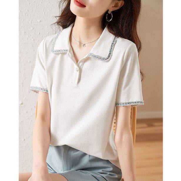 法式优雅撞色POLO衫女2025夏季新款小香风舒适显白显瘦休闲T上衣,女装/女士精品,POLO衫,淘宝优惠券,粉丝福利购,淘宝优惠卷