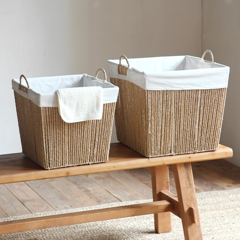 纸绳编织方形收纳篮脏衣篮