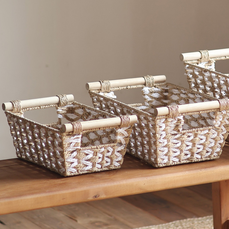 桌面纸绳编织收纳筐仿藤编