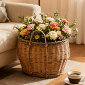 复古柳编手提花篮手工编织收纳筐大容量藤编手提篮花店花艺陈设篮