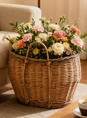 复古柳编手提花篮大容量藤编