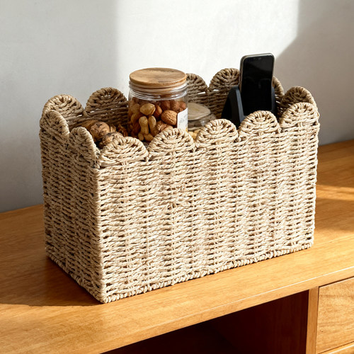 纸绳编织窄形收纳筐小物件