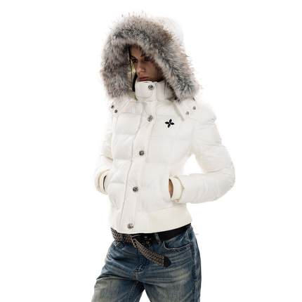 0123start 毛领修身连帽棉服外套女潮牌冬季新款保暖短款白色棉衣