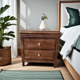 美式实木床头柜简约现代床边柜家用卧室收纳储物柜胡桃色整装柜子