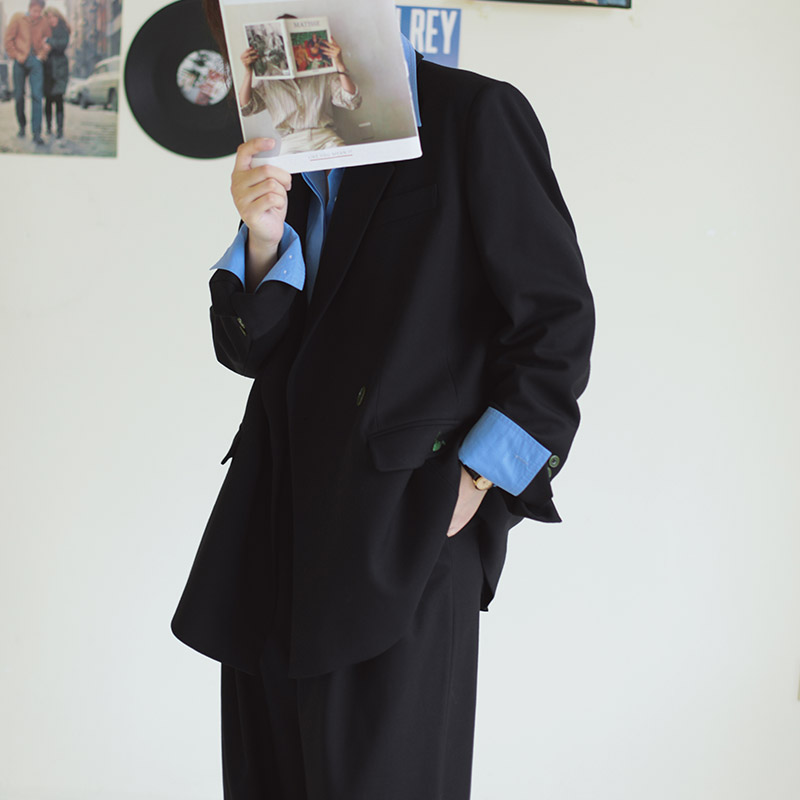 博主ins风长袖刺绣精纺羊毛西装