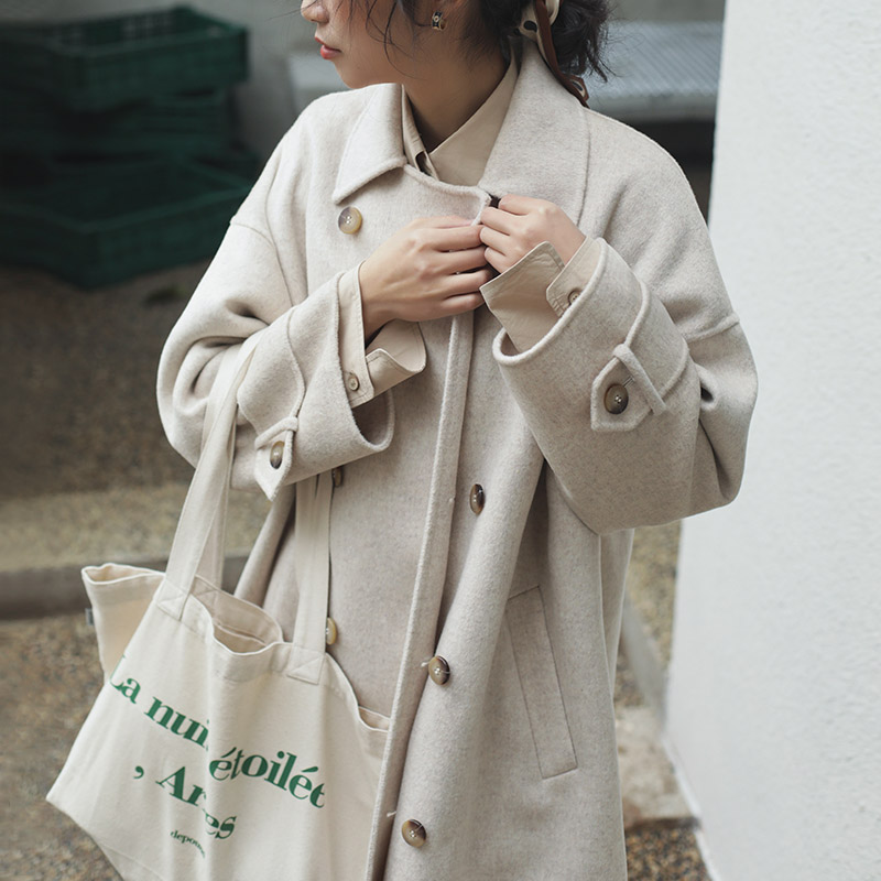 双排扣中长款纯羊毛双面呢大衣