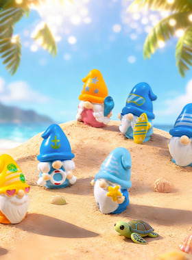 微景观简约创意夏季小矮人萌粒海边造景 DIY装饰品迷你桌面小摆件