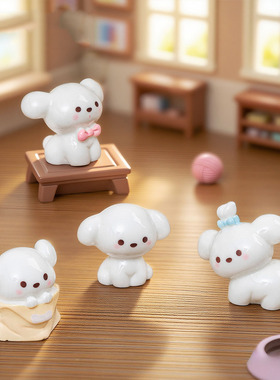 微景观可爱蝴蝶结小狗萌粒公仔 娃屋DIY装饰品迷你桌面树脂小摆件